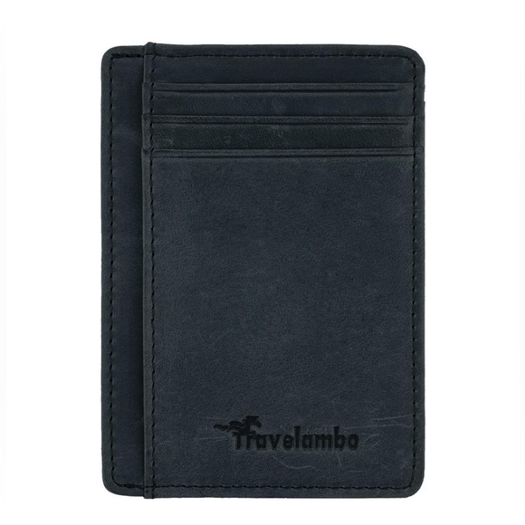 NEW Travelambo Front Pocket Minimalist 100% Leather Slim Wallet RFID Blocking - Picture 6 of 7